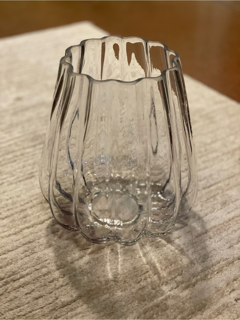 Elegant Large Clear Glass Ribbed Vase - Home Accents (8”H - 7” W)